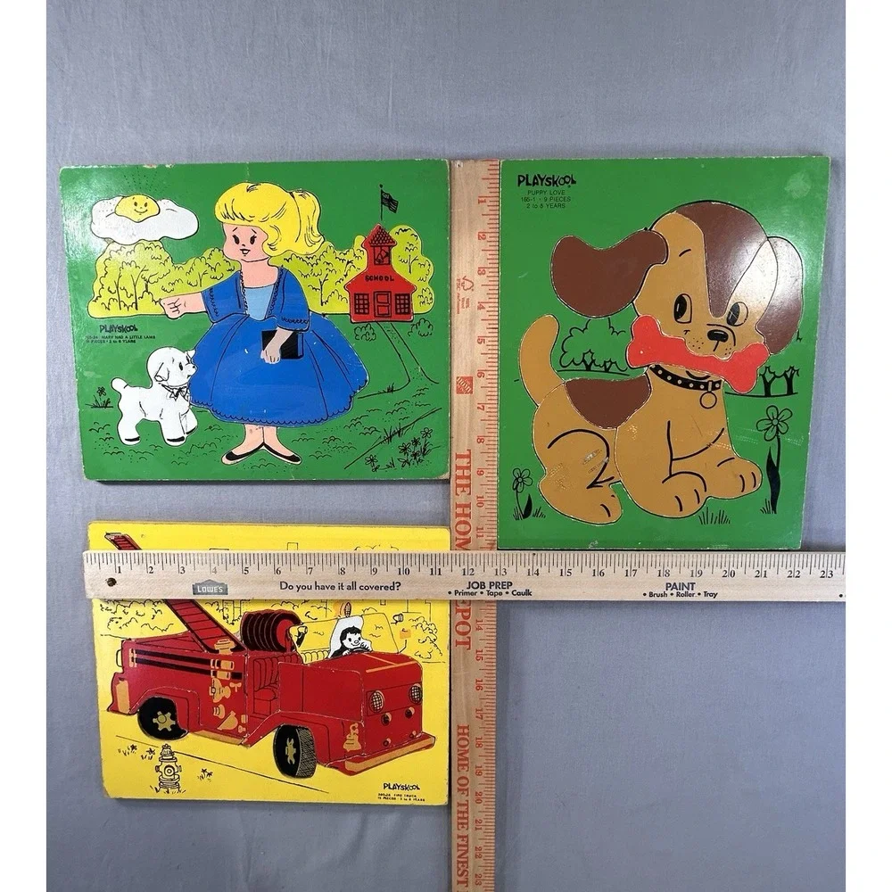 Vintage Playskool Wooden Puzzles Lot Of 3 hwith‎ issues